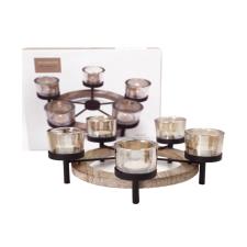 Black Iron & Wood Round 5 Tea Light Holder