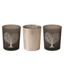 Aroma Black &amp; Silver Heart Tree 3 Tealight &amp; Votive Holder Set