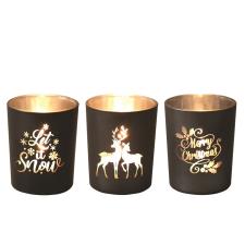 Aroma Black & Silver Christmas 3 Tealight & Votive Holder Set