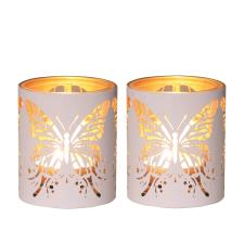 Aroma White &amp; Gold Butterfly 2 Tealight &amp; Votive Holder Set