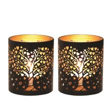 Aroma Black & Gold Heart Tree 2 Tealight & Votive Holder Set