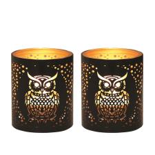 Aroma Black &amp; Gold Owl 2 Tealight &amp; Votive Holder Set