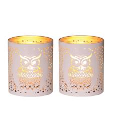 Aroma White &amp; Gold Owl 2 Tealight &amp; Votive Holder Set