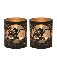 Aroma Black & Gold Fairy 2 Tealight & Votive Holder Set