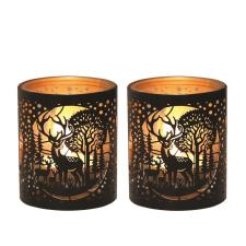 Aroma Black &amp; Gold Deer Family 2 Tealight &amp; Votive Holder Set