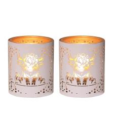 Aroma White &amp; Gold Highland Cow 2 Tealight &amp; Votive Holder Set