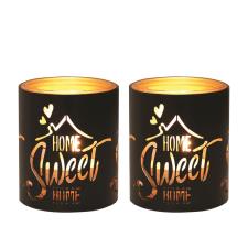 Aroma Black &amp; Gold Home Sweet Home 2 Tealight &amp; Votive Holder Set