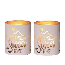 Aroma White &amp; Gold Home Sweet Home 2 Tealight &amp; Votive Holder Set