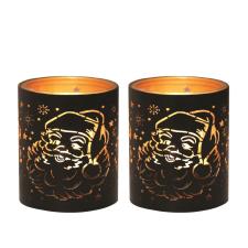 Aroma Black & Gold Santa 2 Tealight & Votive Holder Set