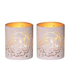 Aroma White & Gold Santa 2 Tealight & Votive Holder Set