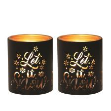 Aroma Black & Gold Let It Snow 2 Tealight & Votive Holder Set