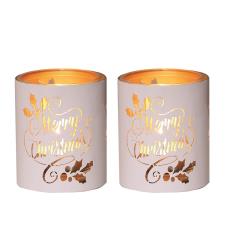 Aroma White & Gold Merry Christmas 2 Tealight & Votive Holder Set