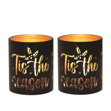 Aroma Black & Gold Tis the Season 2 Tealight & Votive Holder Set