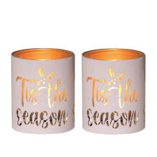 Aroma White & Gold Tis the Season 2 Tealight & Votive Holder Set