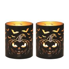 Aroma Black & Gold Pumpkin 2 Tealight & Votive Holder Set