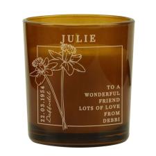 Personalised March Daffodil Birth Flower Amber Glass Jar Candle