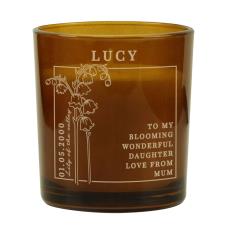 Personalised May Lily of the Valley Birth Flower Amber Glass Jar Candle