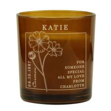 Personalised October Cosmos Birth Flower Amber Glass Jar Candle