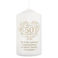 Personalised 50th Golden Wedding Anniversary Pillar Candle