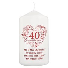 Personalised 40th Ruby Wedding Anniversary Pillar Candle