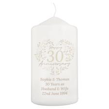 Personalised 30th Pearl Wedding Anniversary Pillar Candle