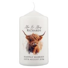 Personalised Highland Cow Pillar Candle
