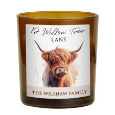 Personalised Highland Cow Scented Glass Candle