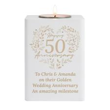 Personalised 50th Golden Wedding Anniversary Wooden Tea Light Holder