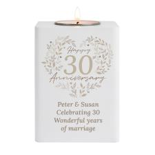 Personalised 30th Pearl Wedding Anniversary Wooden Tea Light Holder
