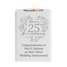 Personalised 25th Silver Wedding Anniversary Wooden Tea Light Holder