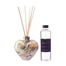 Amelia Art Glass White & Multi-Coloured. Heart Reed Diffuser Gift Set 