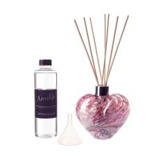 Amelia Art Glass White Pink & Violet Crackle Heart Reed Diffuser Gift Set 