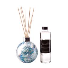 Amelia Art Glass Turquoise & White Crackled Reed Diffuser Gift Set 