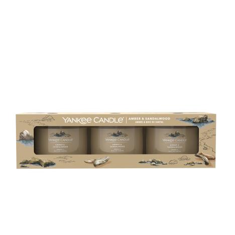 Yankee Candle Amber & Sandalwood 3 Filled Votive Candle Gift Set  £8.99