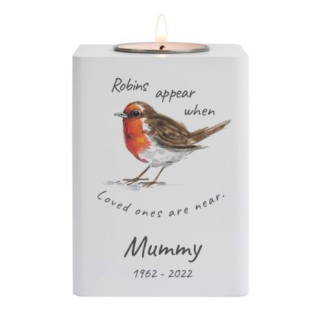 Personalised Robins Appear White Wooden Tea Light Holder  £13.49