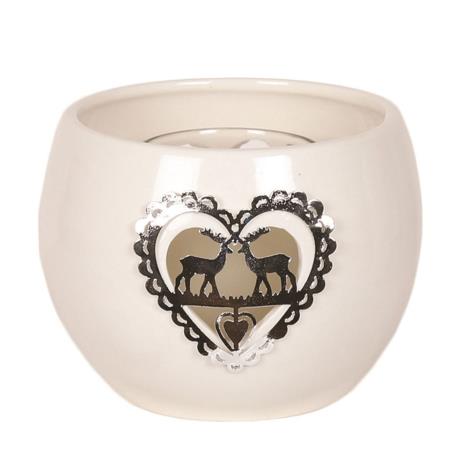 Reindeer White Ceramic Round Tea Light Holder  £5.09