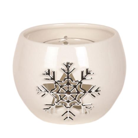 Snowflake White Ceramic Round Tea Light Holder  £5.09