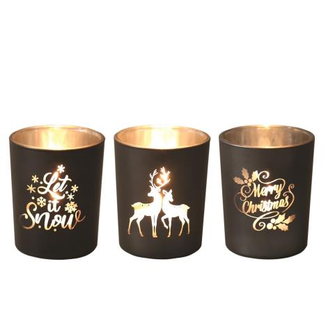 Aroma Black & Silver Christmas 3 Tealight & Votive Holder Set  £6.29