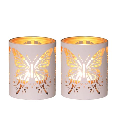 Aroma White & Gold Butterfly 2 Tealight & Votive Holder Set  £8.09