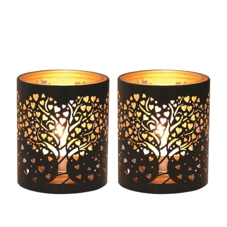 Aroma Black & Gold Heart Tree 2 Tealight & Votive Holder Set  £8.09