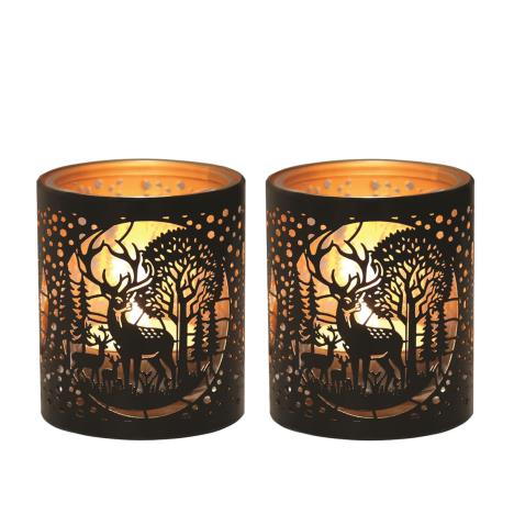 Aroma Black & Gold Deer Family 2 Tealight & Votive Holder Set  £8.09