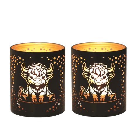 Aroma Black & Gold Highland Cow 2 Tealight & Votive Holder Set  £8.09