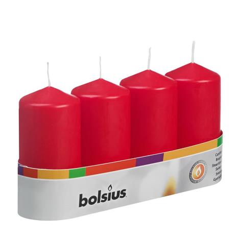 Bolsius Red Pillar Candles 6cm x 4cm (Pack of 4)  £4.94