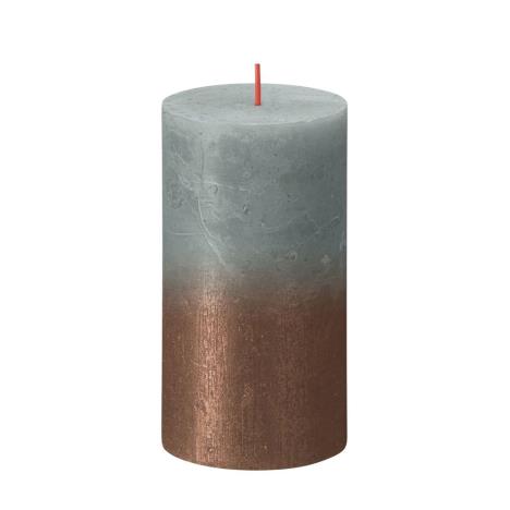 Bolsius Faded  Eucalyptus Green Copper Rustic Metallic Pillar Candle 13cm x 7cm  £6.74