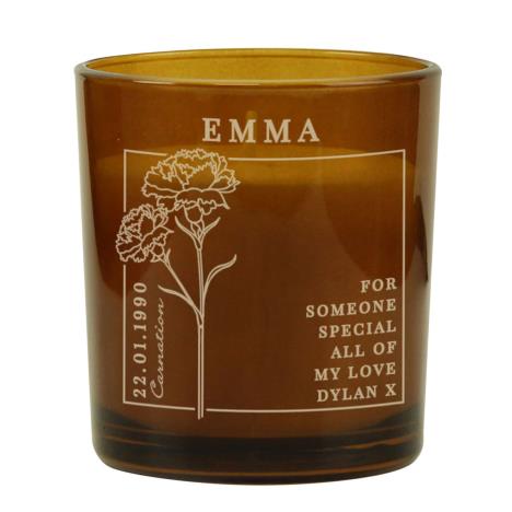 Personalised January Carnation Birth Flower Amber Glass Jar Candle  £8.99