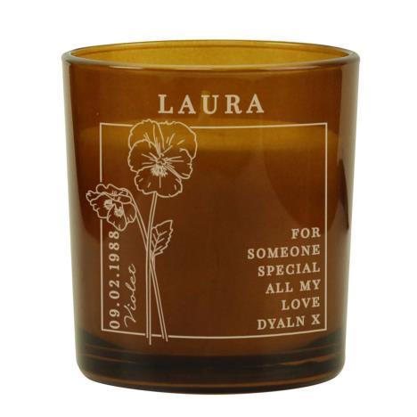 Personalised February Violet Birth Flower Amber Glass Jar Candle  £8.99