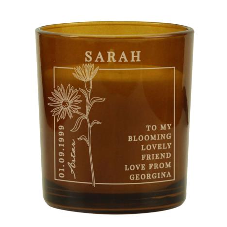 Personalised September Aster Birth Flower Amber Glass Jar Candle  £8.99