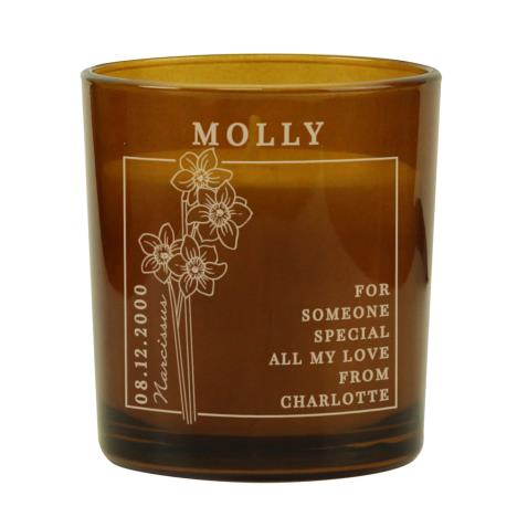 Personalised December Narcissus Birth Flower Amber Glass Jar Candle  £8.99