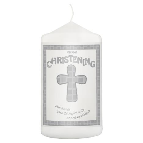 Personalised Grey Christening Pillar Candle  £8.99