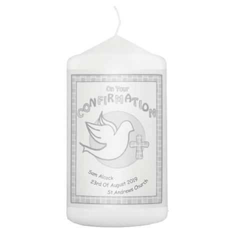 Personalised Confirmation Grey Pillar Candle  £8.99